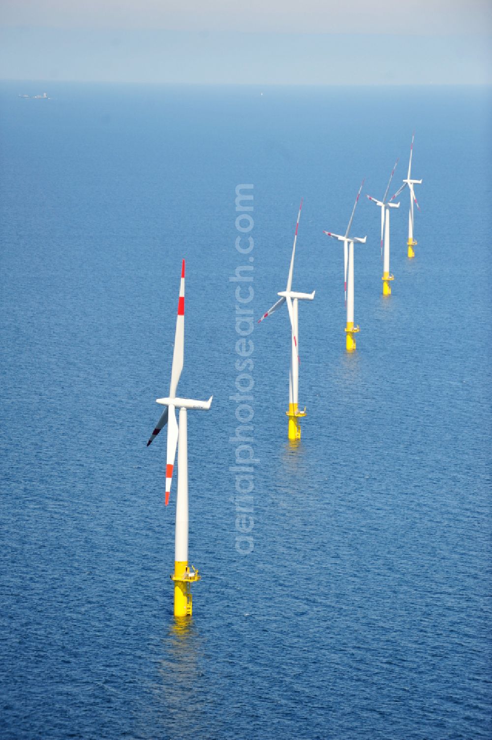 Zingst from above - Wind turbines of the offshore wind farm EnBW Baltic 1 on the water surface of Baltic Sea in Zingst in the state Mecklenburg - Western Pomerania, Germany