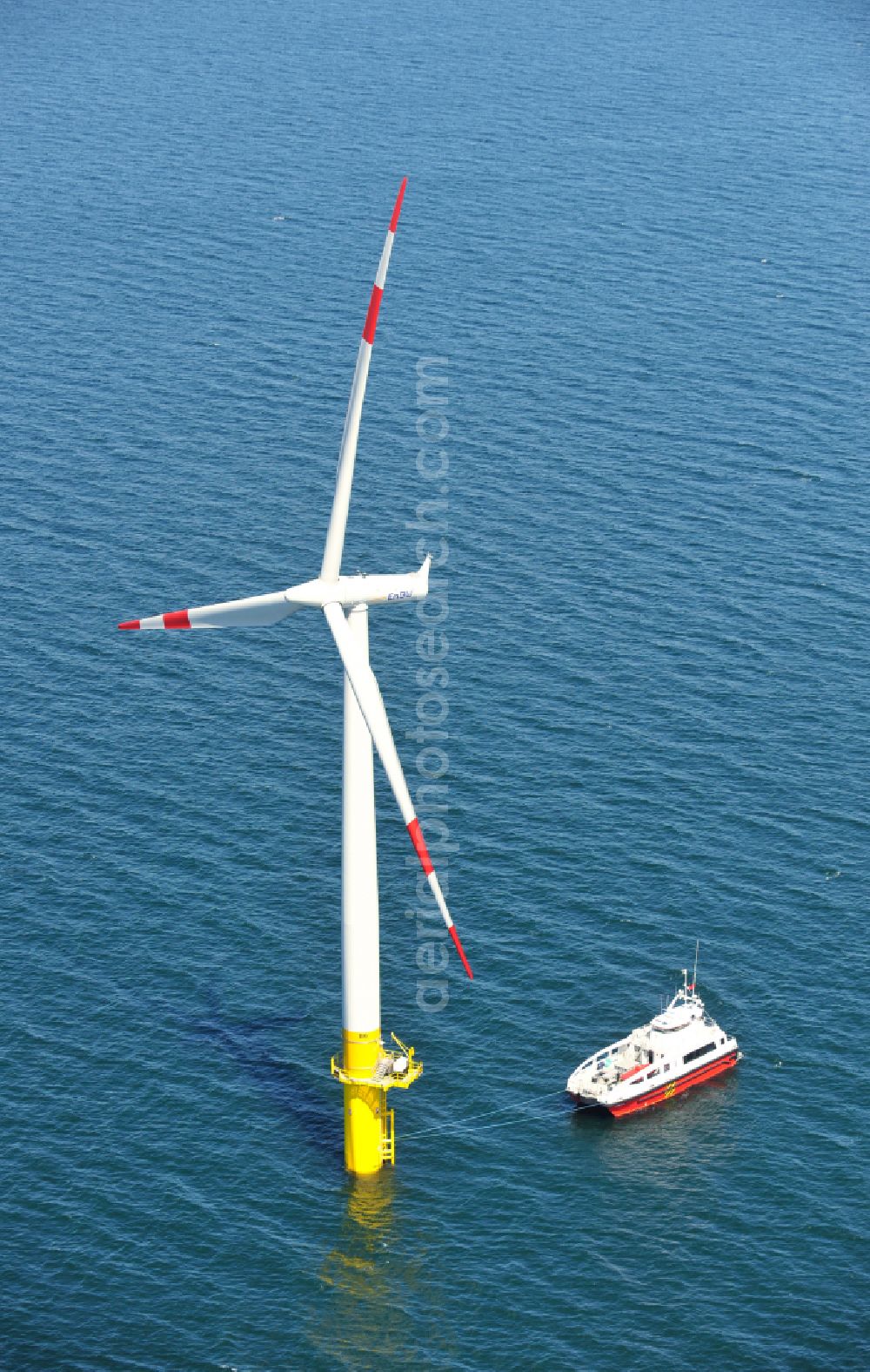 Zingst from the bird's eye view: Wind turbines of the offshore wind farm EnBW Baltic 1 on the water surface of Baltic Sea in Zingst in the state Mecklenburg - Western Pomerania, Germany