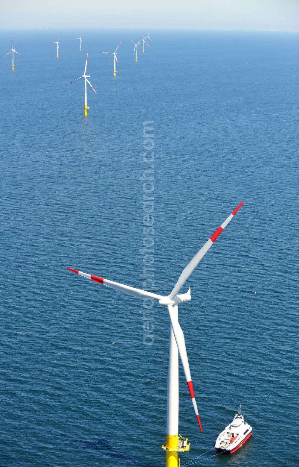 Zingst from above - Wind turbines of the offshore wind farm EnBW Baltic 1 on the water surface of Baltic Sea in Zingst in the state Mecklenburg - Western Pomerania, Germany