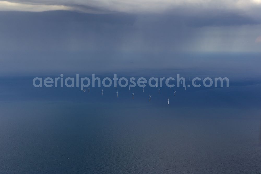 Aerial image Zingst - Wind turbines of the offshore wind farm EnBW Baltic 1 on the water surface of Baltic Sea in Zingst auf der Ostsee in the state Mecklenburg - Western Pomerania, Germany