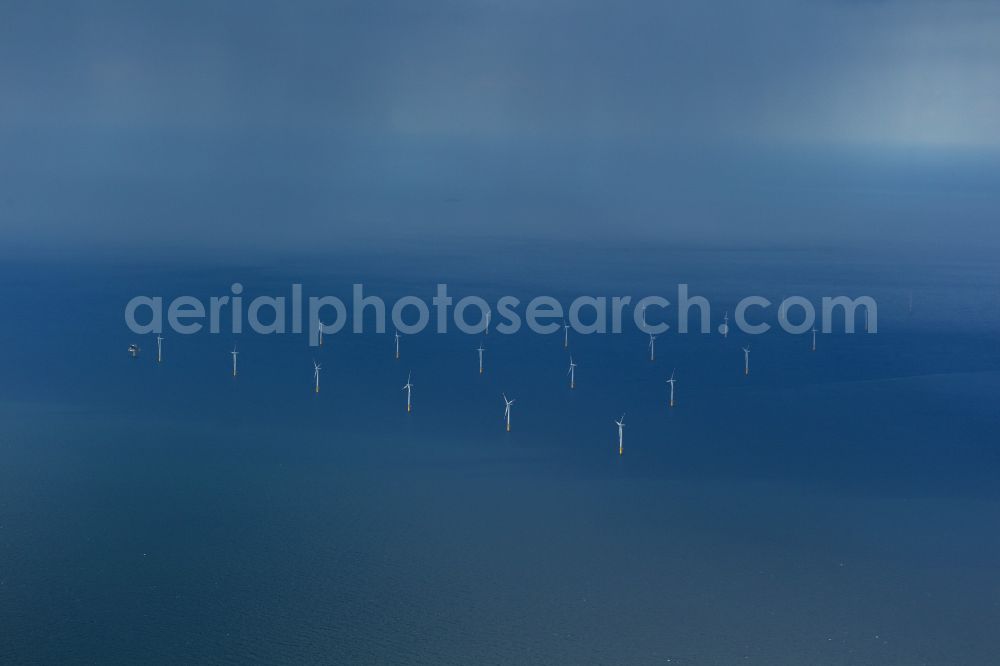 Zingst from above - Wind turbines of the offshore wind farm EnBW Baltic 1 on the water surface of Baltic Sea in Zingst auf der Ostsee in the state Mecklenburg - Western Pomerania, Germany