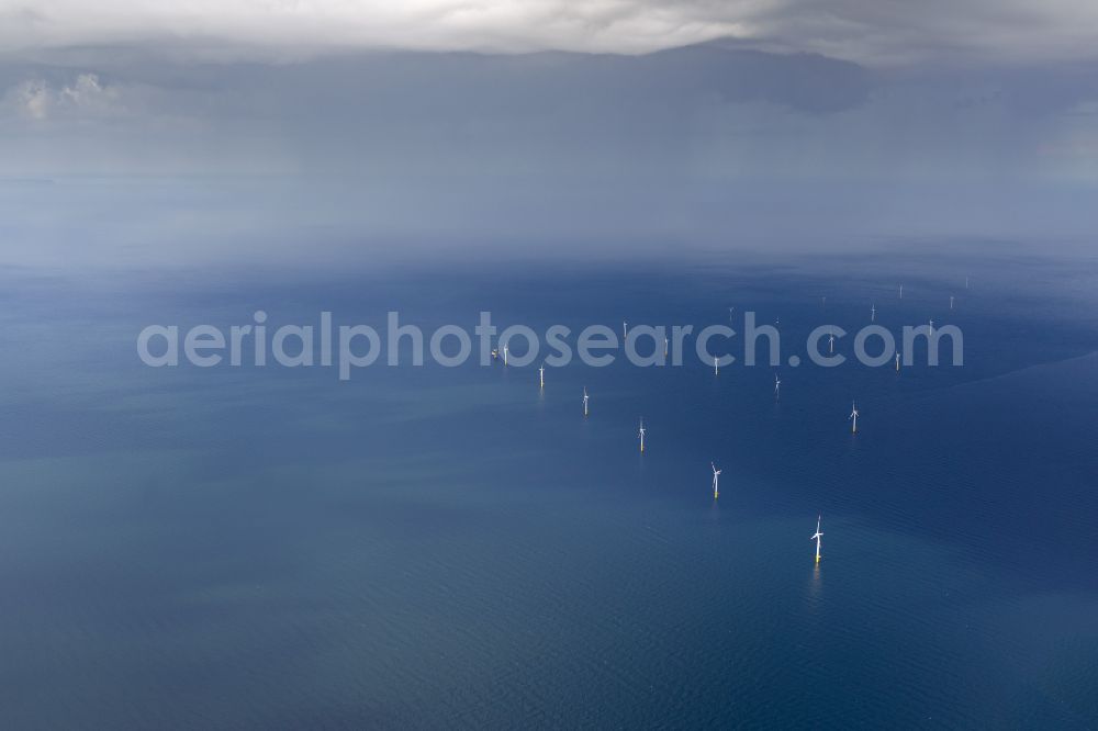 Aerial photograph Zingst - Wind turbines of the offshore wind farm EnBW Baltic 1 on the water surface of Baltic Sea in Zingst auf der Ostsee in the state Mecklenburg - Western Pomerania, Germany