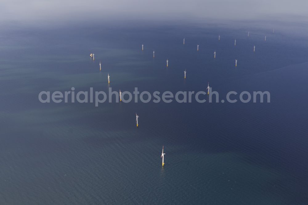 Zingst from above - Wind turbines of the offshore wind farm EnBW Baltic 1 on the water surface of Baltic Sea in Zingst auf der Ostsee in the state Mecklenburg - Western Pomerania, Germany