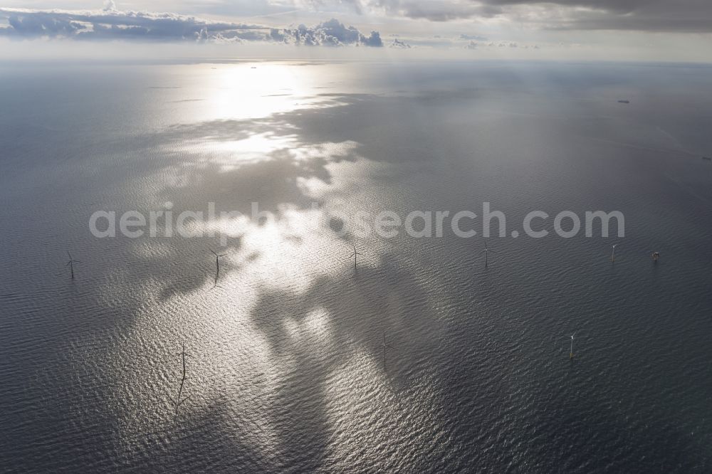 Aerial photograph Zingst - Wind turbines of the offshore wind farm EnBW Baltic 1 on the water surface of Baltic Sea in Zingst auf der Ostsee in the state Mecklenburg - Western Pomerania, Germany