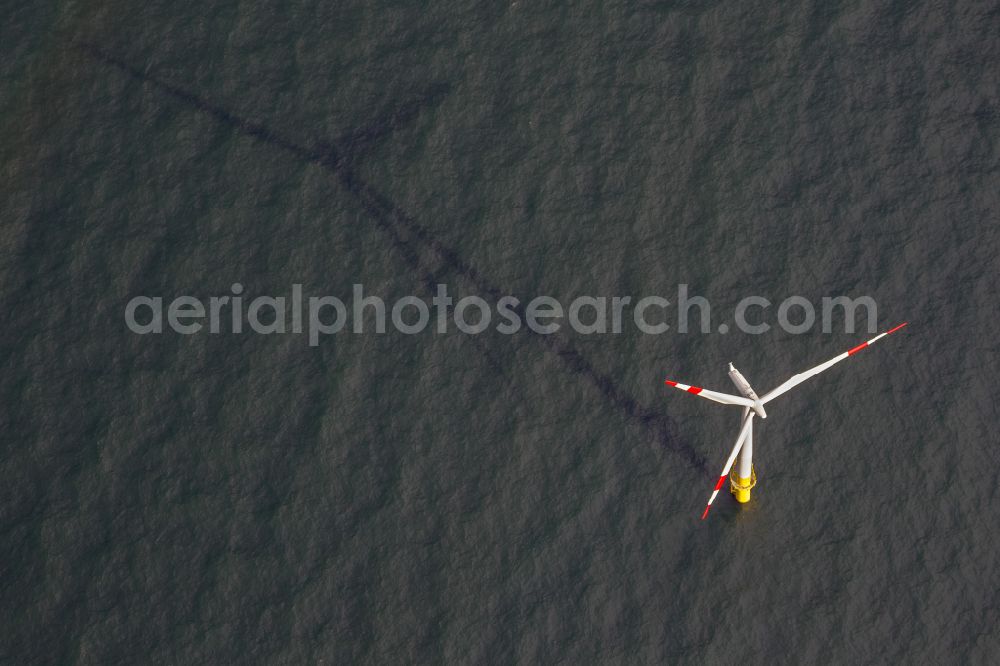 Aerial image Zingst - Wind turbines of the offshore wind farm EnBW Baltic 1 on the water surface of Baltic Sea in Zingst auf der Ostsee in the state Mecklenburg - Western Pomerania, Germany