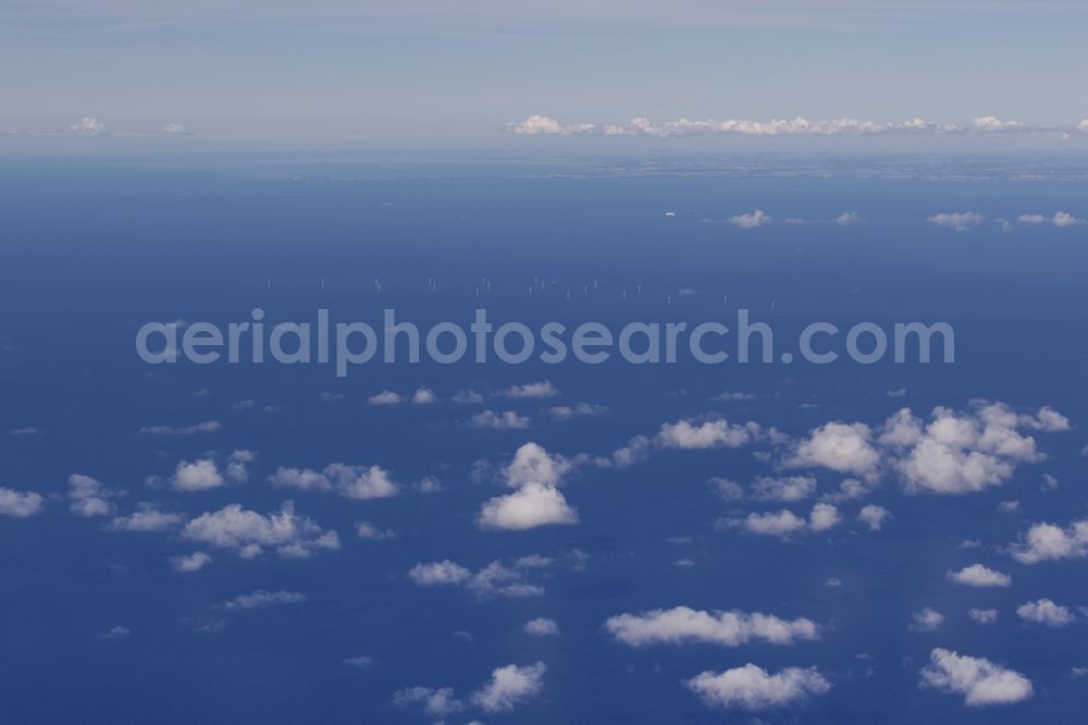 Aerial photograph Zingst - Wind turbines of the offshore wind farm EnBW Baltic 1 on the water surface of Baltic Sea in Zingst auf der Ostsee in the state Mecklenburg - Western Pomerania, Germany