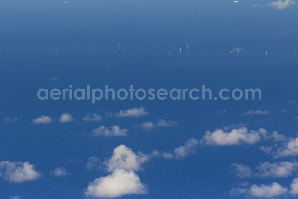 Zingst from the bird's eye view: Wind turbines of the offshore wind farm EnBW Baltic 1 on the water surface of Baltic Sea in Zingst auf der Ostsee in the state Mecklenburg - Western Pomerania, Germany