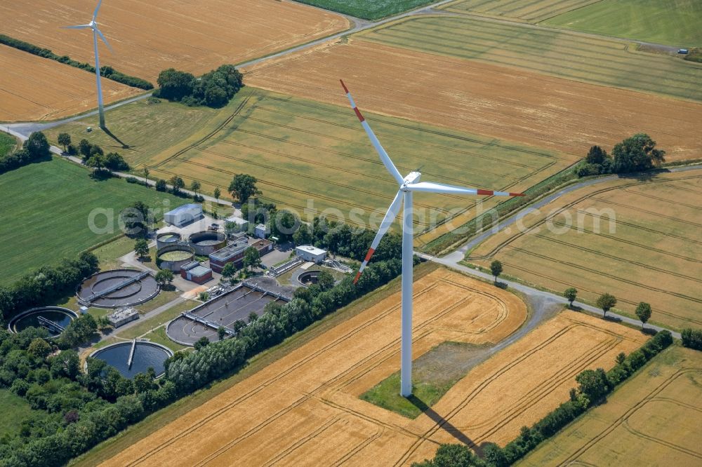 Albersloh from above - Wind turbine windmills on a field in Albersloh in the state North Rhine-Westphalia, Germany