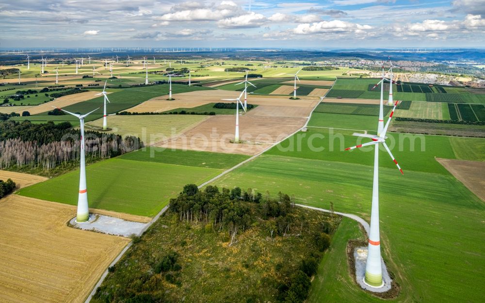 Altenbüren from above - Wind turbine windmills on a field in Altenbueren in the state North Rhine-Westphalia, Germany