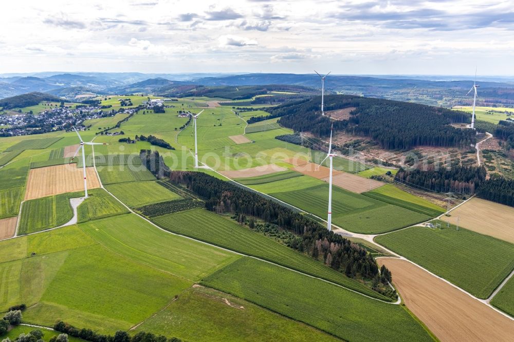 Aerial image Altenbüren - Wind turbine windmills on a field in Altenbueren in the state North Rhine-Westphalia, Germany