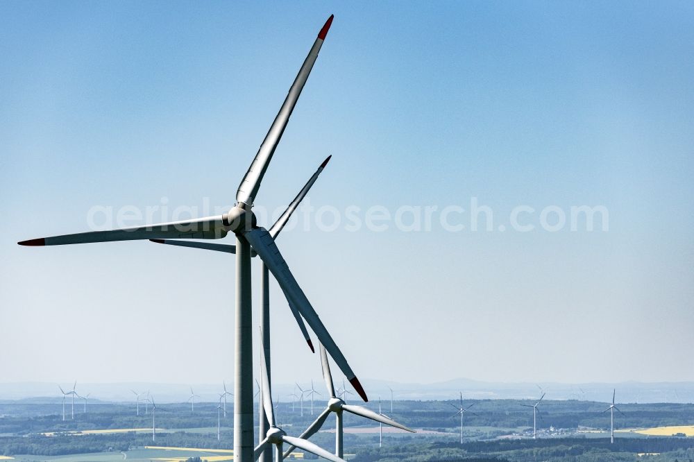 Aerial image Daxweiler - Wind turbine windmills on a field in Daxweiler in the state Rhineland-Palatinate, Germany