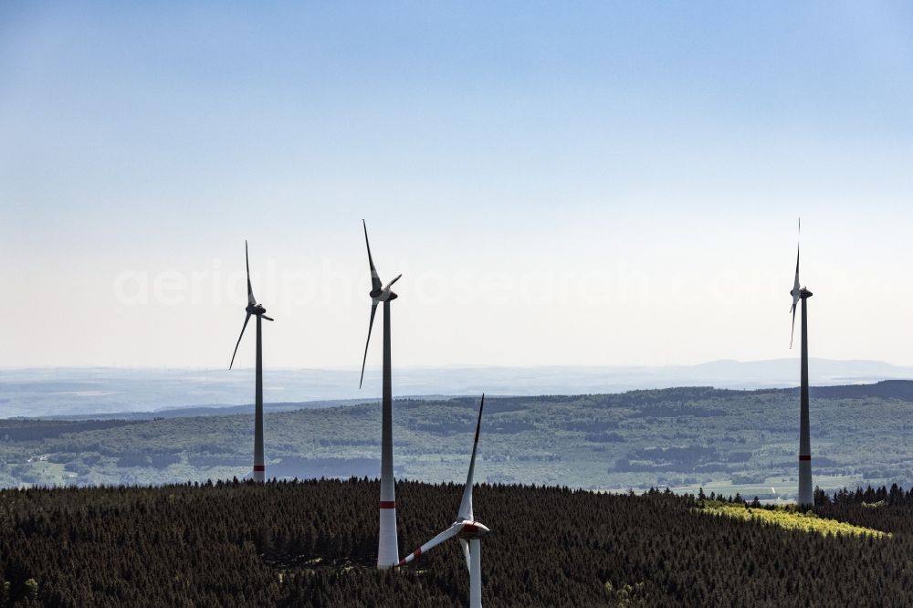 Daxweiler from above - Wind turbine windmills on a field in Daxweiler in the state Rhineland-Palatinate, Germany