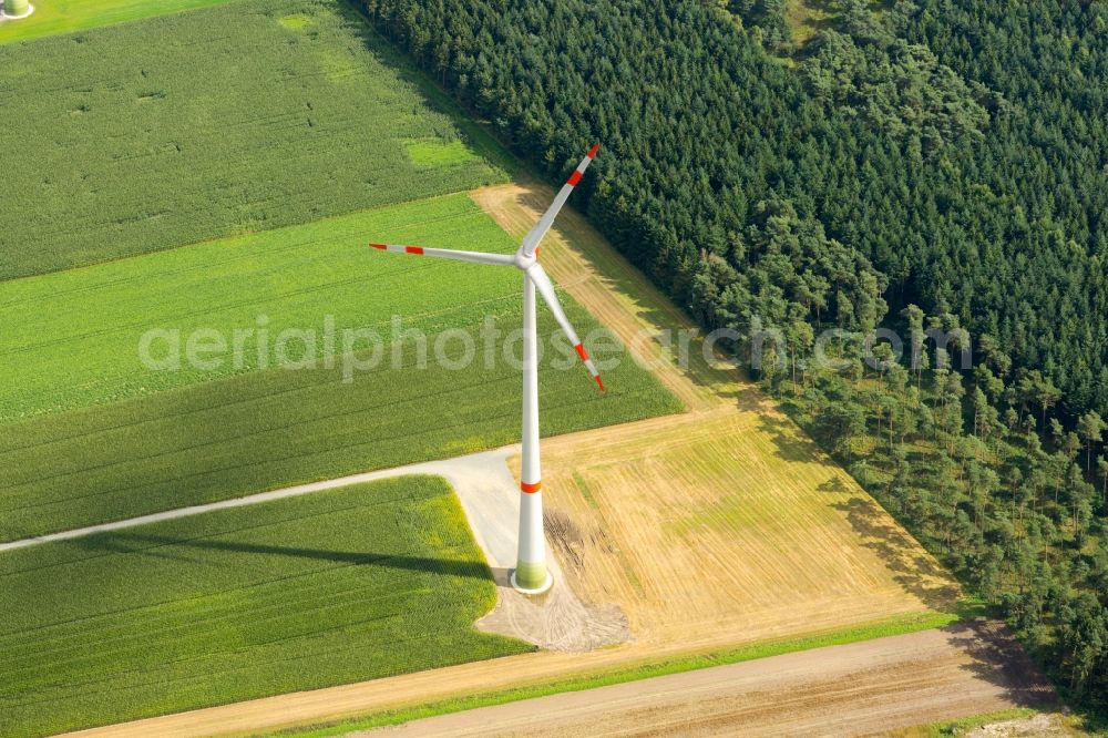 Deinste from above - Wind turbine windmills on a field in Deinste in the state Lower Saxony, Germany