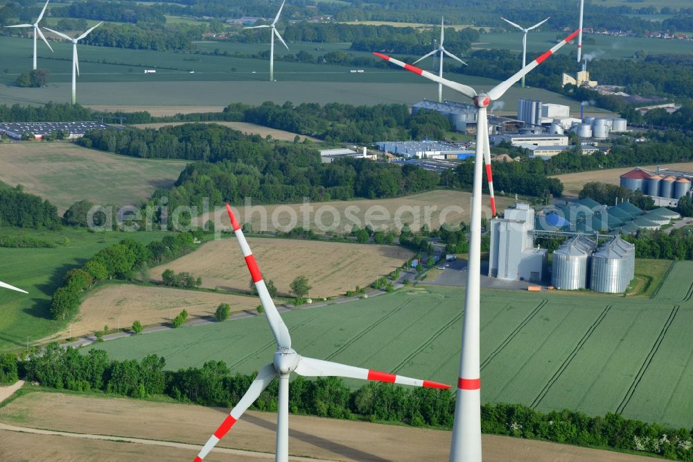 Gerdshagen from the bird's eye view: Wind turbine windmills on a field in Gerdshagen in the state Brandenburg