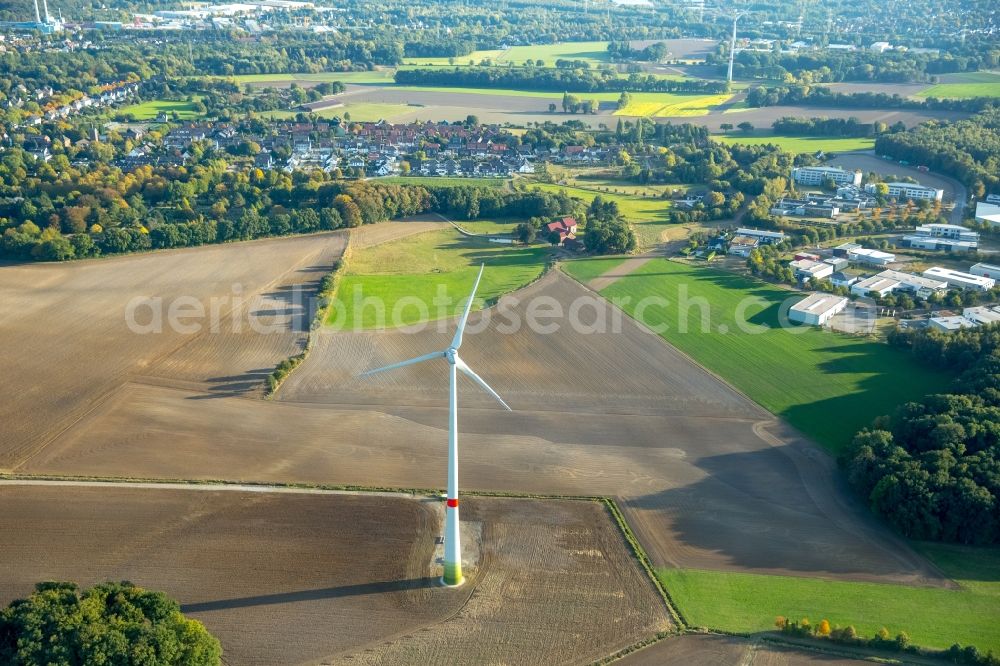 Gladbeck from above - Wind turbine windmills on a field in Gladbeck in the state North Rhine-Westphalia