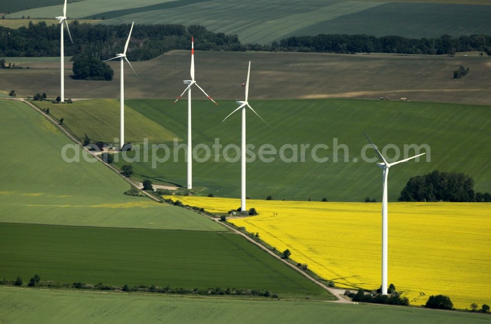 Aerial image Gräfentonna - Wind turbine windmills on a field in Graefentonna in the state Thuringia, Germany