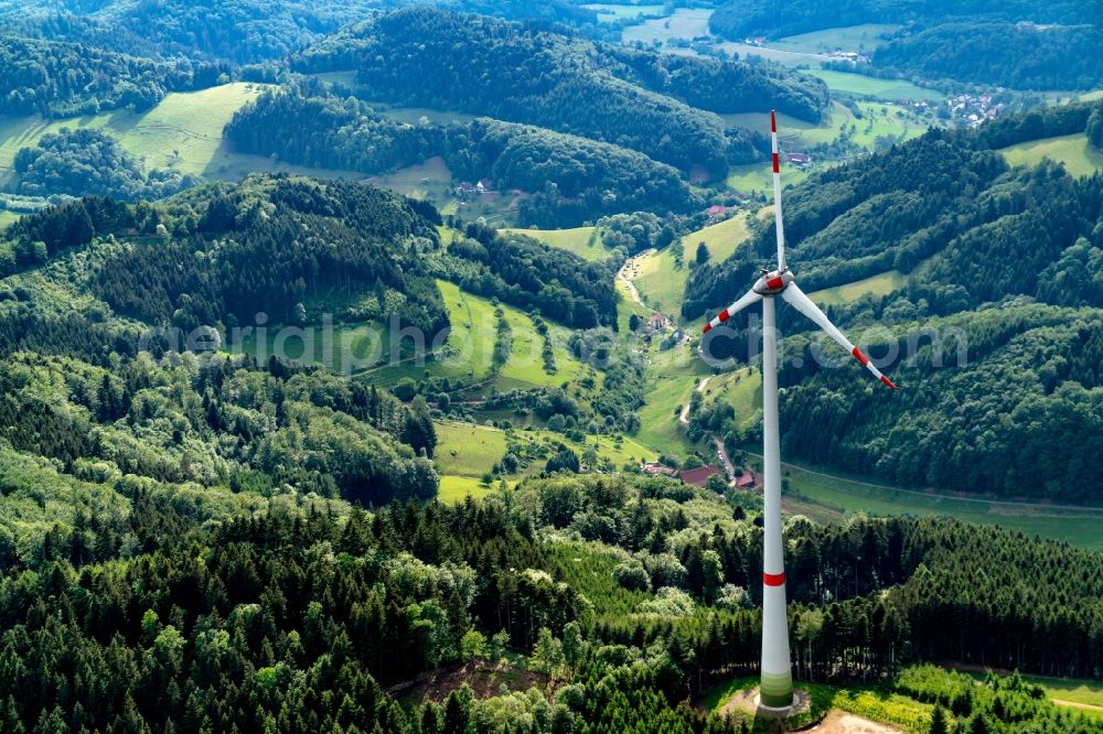 Aerial image Gutach im Breisgau - Wind turbine windmills on a field in Gutach im Breisgau in the state Baden-Wuerttemberg, Germany