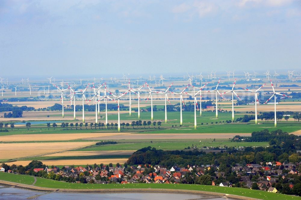 Brunsbüttel from above - Wind turbine windmills on a field in Brunsbuettel in the state Schleswig-Holstein