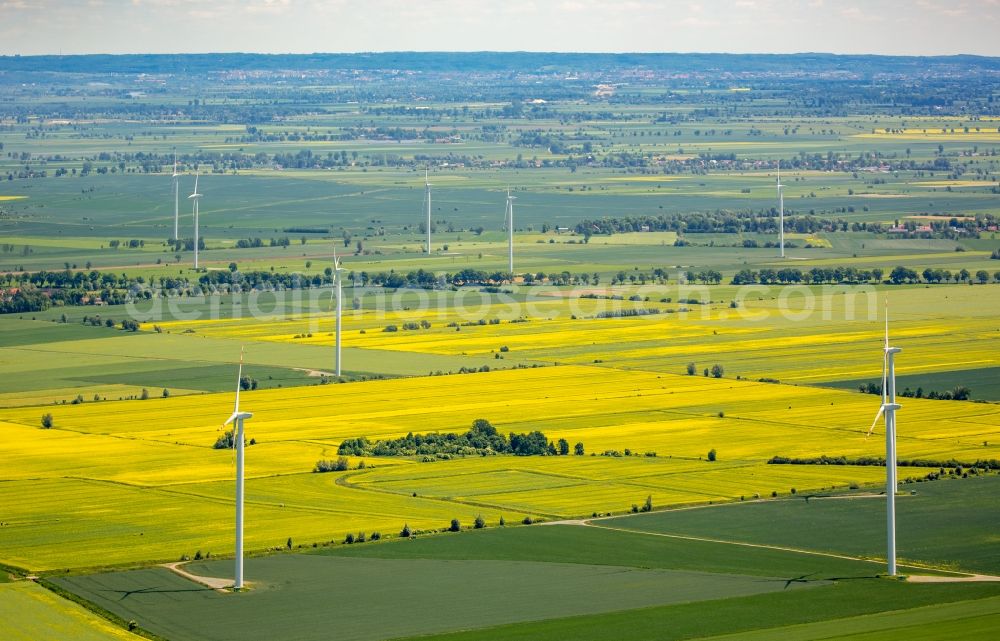 Kacik from above - Wind turbine windmills on a field in Kacik in Pomorskie, Poland