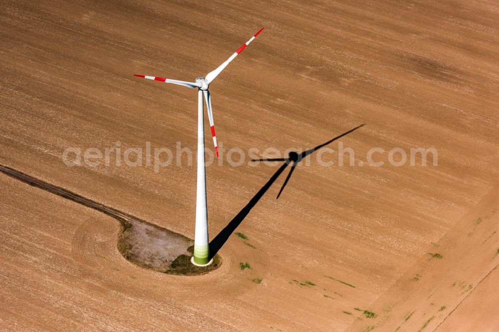 Aerial image Landsberg - Wind turbine windmills on a field in Landsberg in the state Saxony-Anhalt