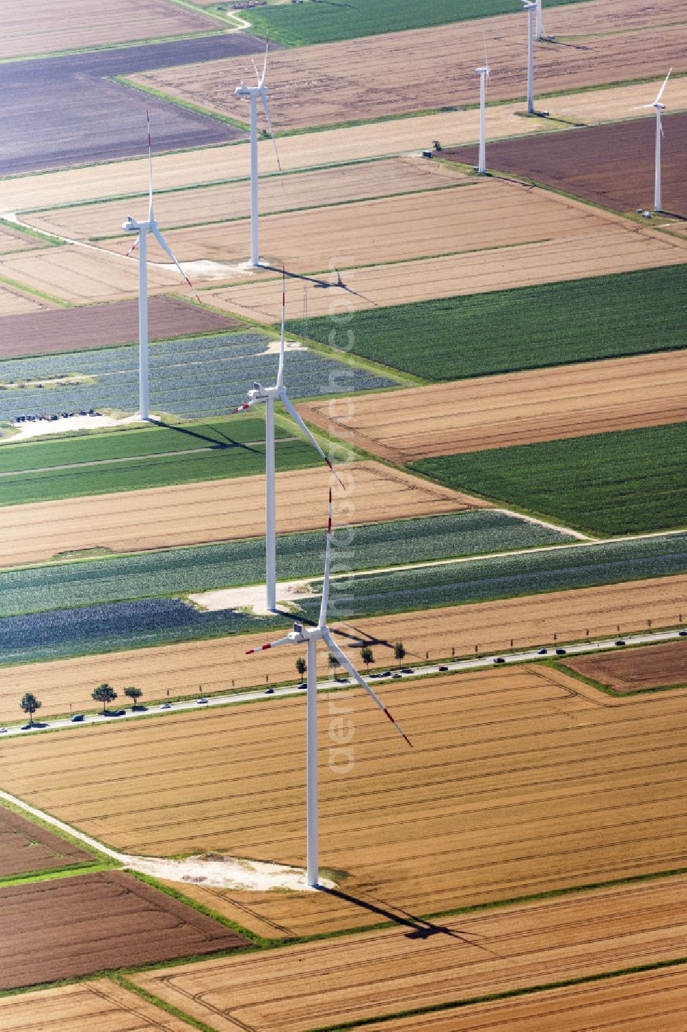 Oesterwurth from above - Wind turbine windmills on a field in Oesterwurth in the state Schleswig-Holstein, Germany