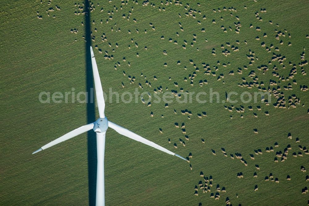 Baesweiler from the bird's eye view: Wind turbine windmills on a field in the district Uebach in Baesweiler in the state North Rhine-Westphalia