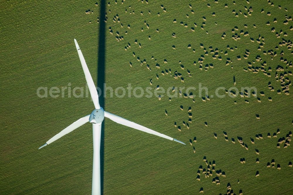 Aerial image Baesweiler - Wind turbine windmills on a field in the district Uebach in Baesweiler in the state North Rhine-Westphalia