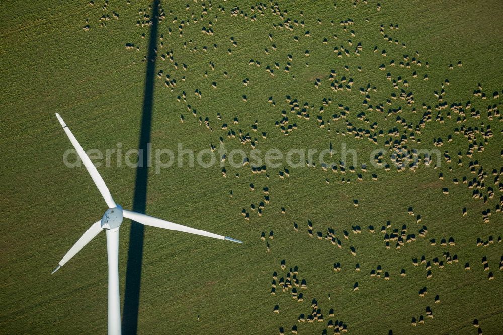 Aerial photograph Baesweiler - Wind turbine windmills on a field in the district Uebach in Baesweiler in the state North Rhine-Westphalia