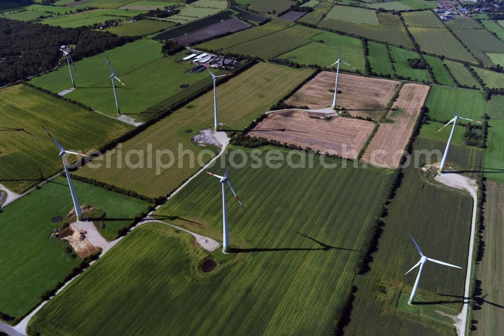 Oster-Ohrstedt from above - Wind turbine windmills on a field in Oster-Ohrstedt in the state Schleswig-Holstein