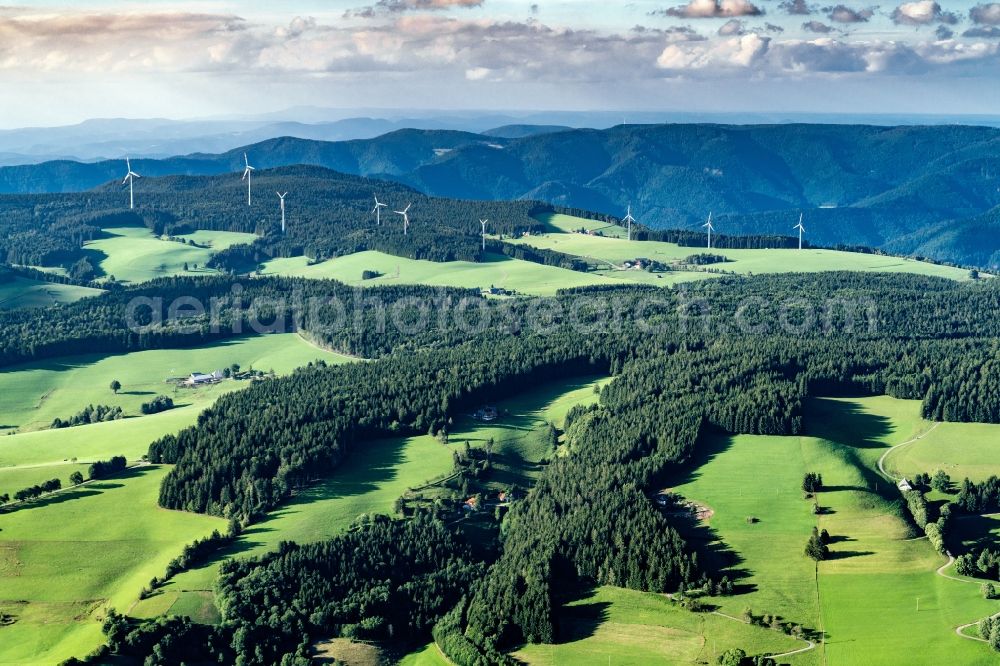 Aerial photograph Simonswald - Wind turbine windmills on a field in Simonswald in the state Baden-Wuerttemberg, Germany