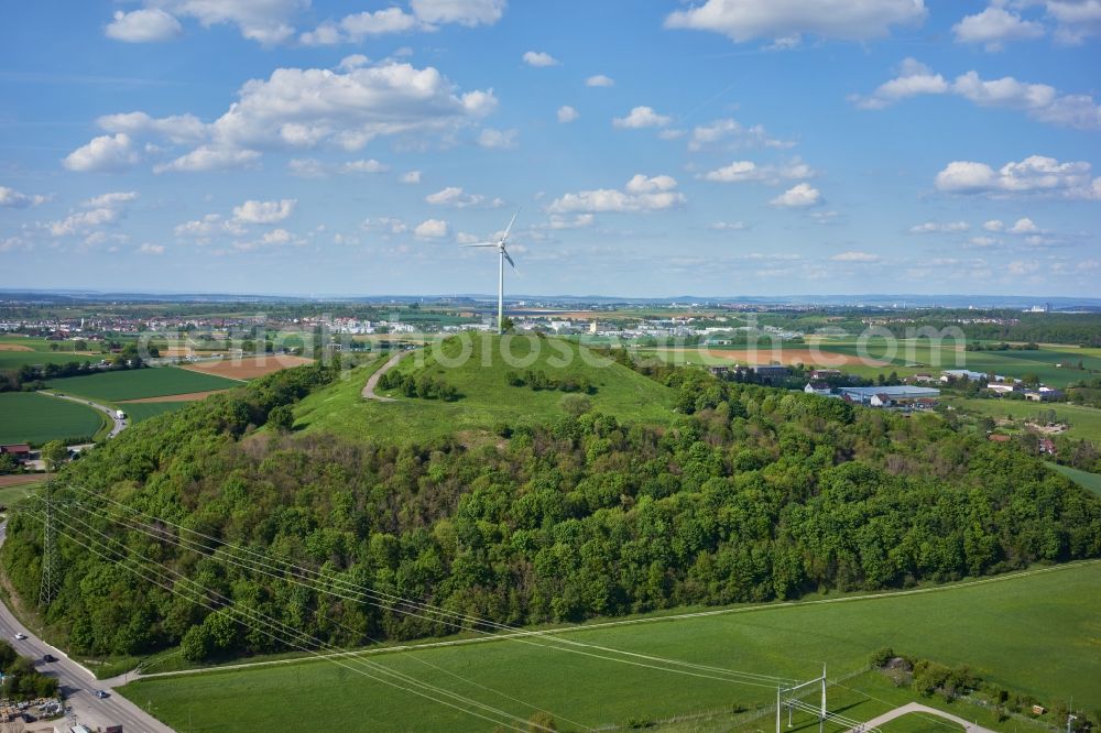 Stuttgart from the bird's eye view: Wind turbine windmills on a field in Stuttgart in the state Baden-Wurttemberg, Germany