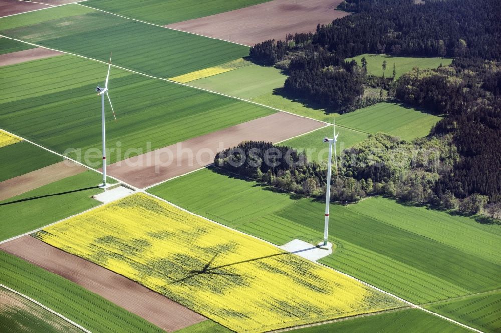 Aerial image Titting - Wind turbine windmills on a field in Titting in the state Bavaria, Germany