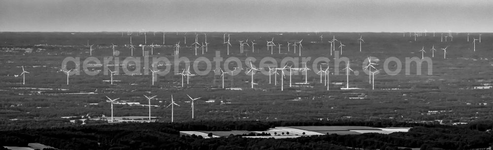 Westerkappeln from above - Wind turbine windmills on a field in Westerkappeln in the state North Rhine-Westphalia, Germany