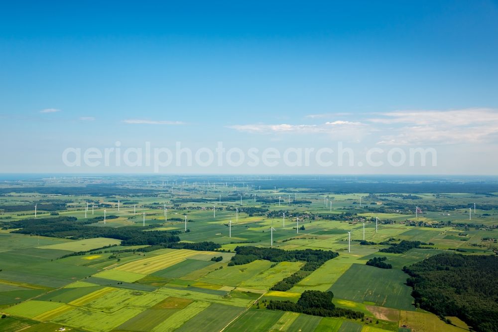 Aerial image Wierciszewo - Wind turbine windmills on a field in Wierciszewo in West Pomerania, Poland