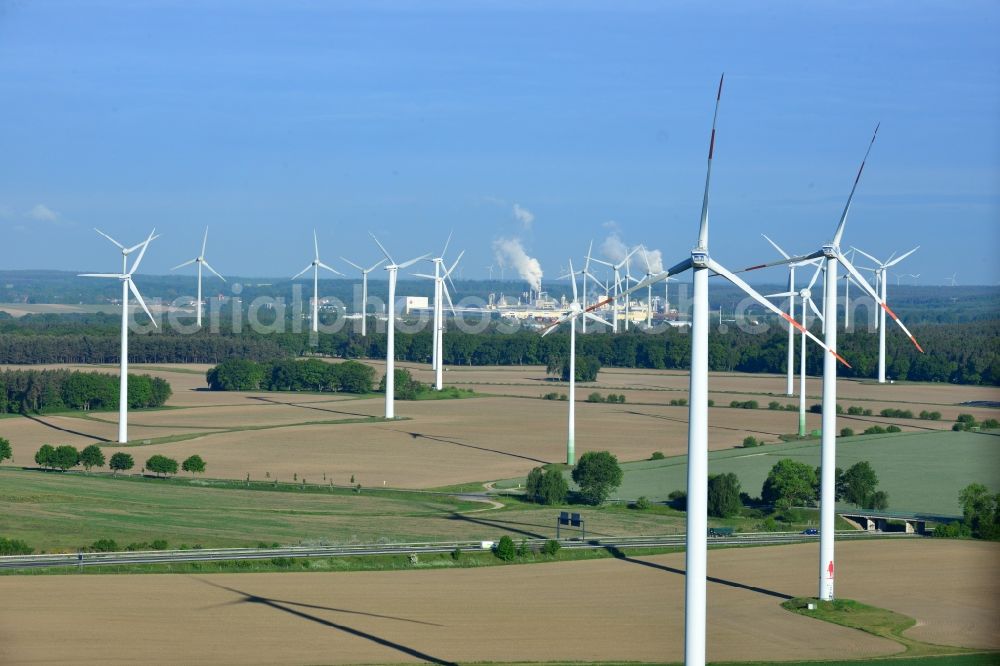 Wittstock/Dosse from above - Wind turbine windmills on a field in Wittstock/Dosse in the state Brandenburg