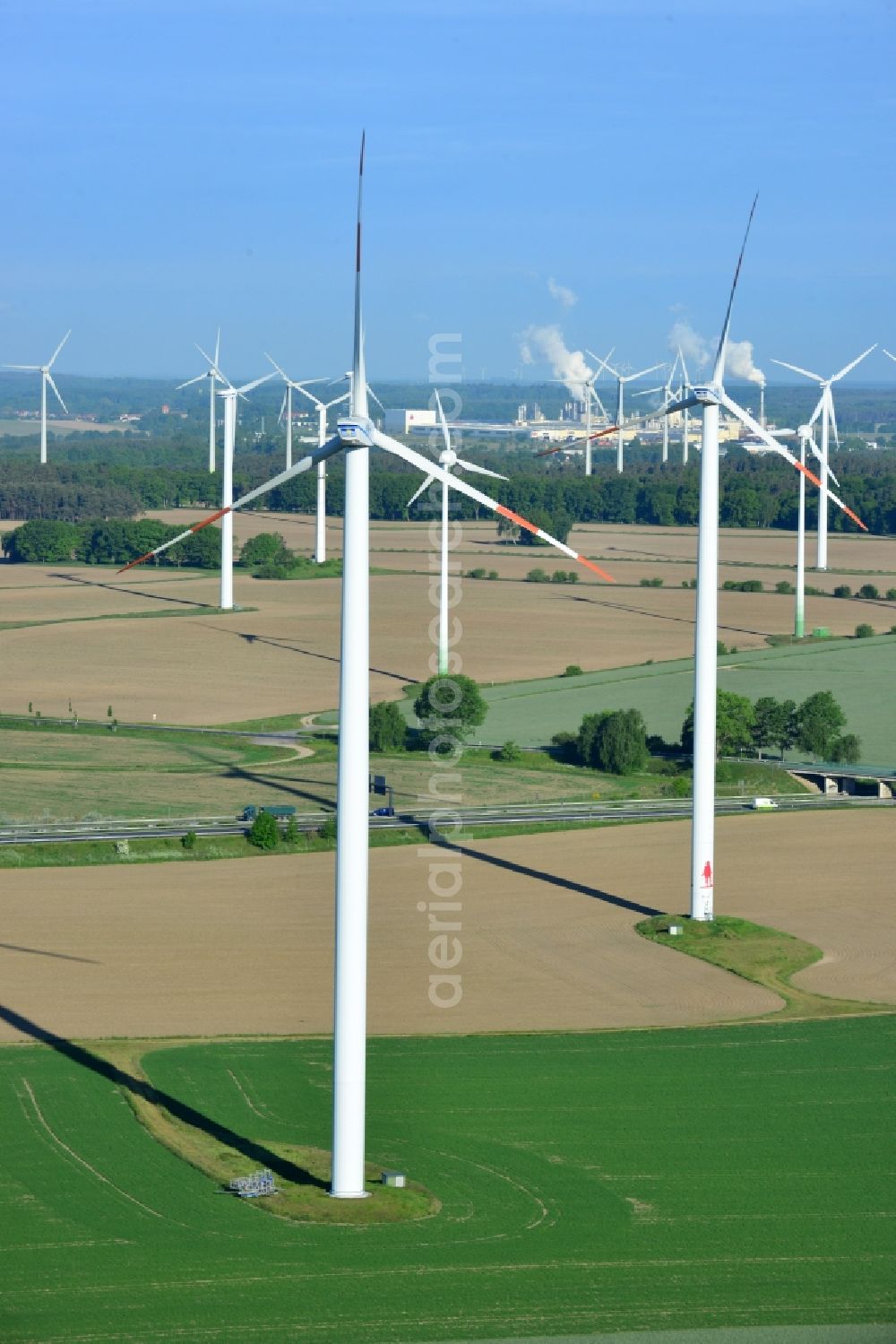 Aerial image Wittstock/Dosse - Wind turbine windmills on a field in Wittstock/Dosse in the state Brandenburg