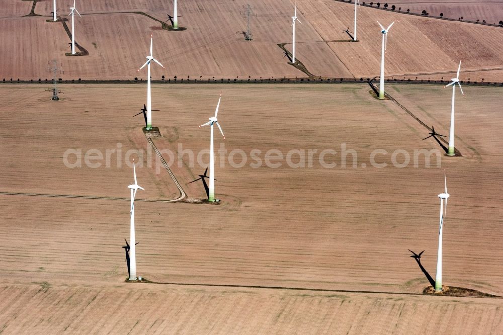 Aerial image Zörbig - Wind turbine windmills on a field in Zoerbig in the state Saxony-Anhalt