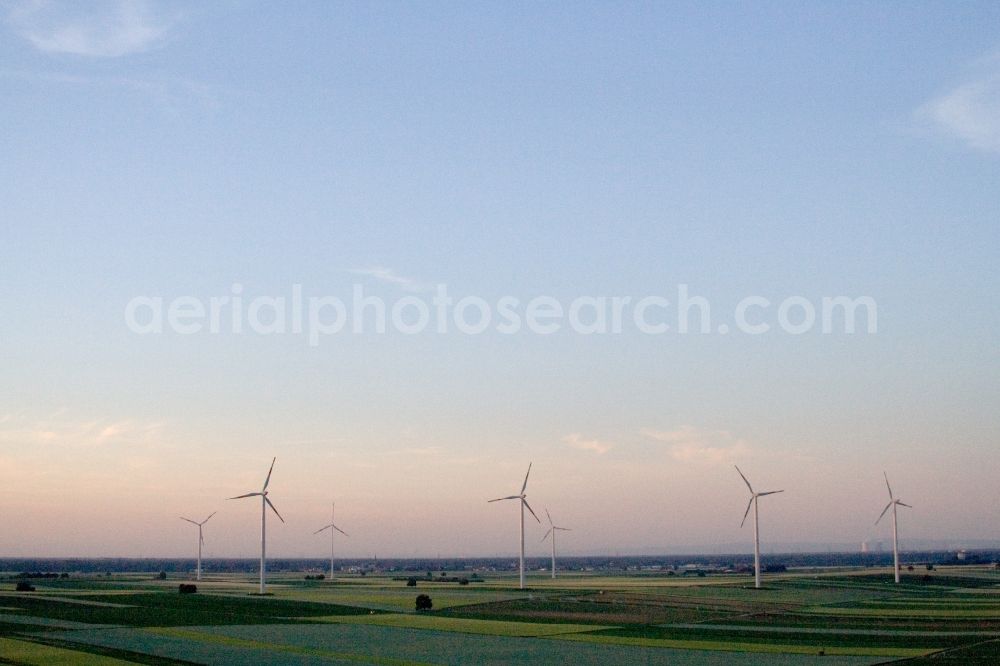 Herxheim bei Landau (Pfalz) from above - Wind turbine windmills on a field in the district Hayna in Herxheim bei Landau (Pfalz) in the state Rhineland-Palatinate