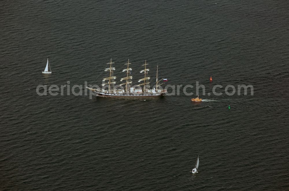 Aerial image Rostock - Windjammer on the Baltic Sea in Warnemuende in Rostock in Mecklenburg - Western Pomerania