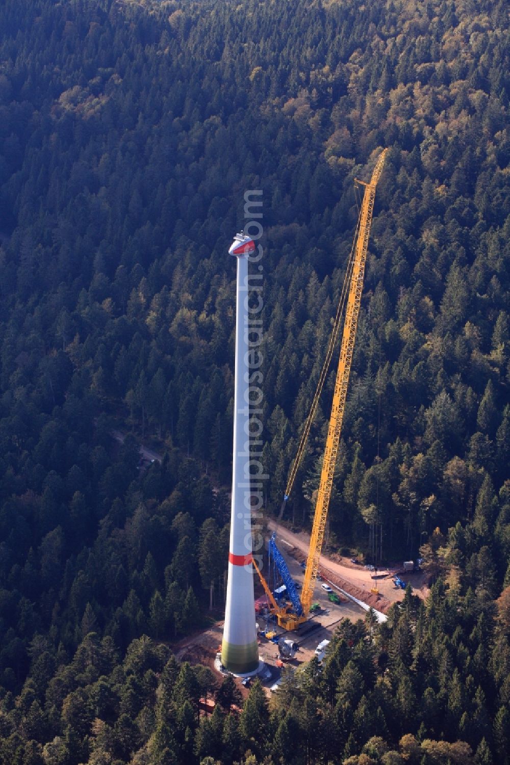 Aerial image Schopfheim - On the Rohrenkopf, the local mountain of Gersbach, a district of Schopfheim in Baden-Wuerttemberg, 5 wind turbines are built by Enercon