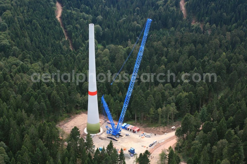 Aerial image Schopfheim - On the Rohrenkopf, the local mountain of Gersbach, a district of Schopfheim in Baden-Wuerttemberg, 5 wind turbines are built. It is the first wind farm in the south of the Black Forest