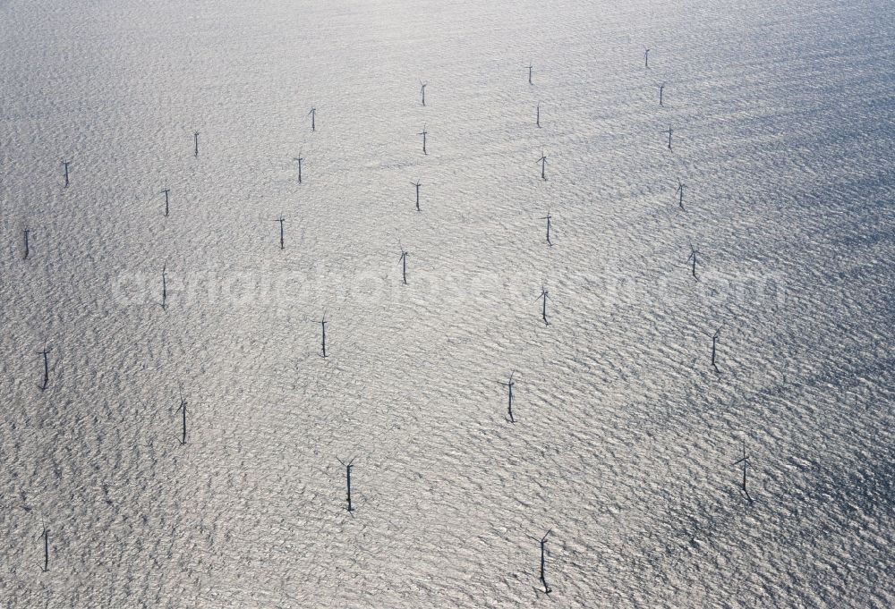 Aerial photograph Dranske - Wind turbines / offshore wind farm / Wind power station EnBW Baltic 2 in the Baltic See in Mecklenburg-Western Pomerania