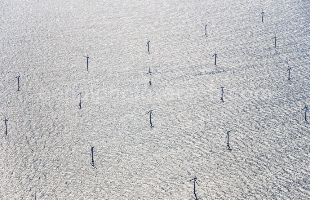 Dranske from above - Wind turbines / offshore wind farm / Wind power station EnBW Baltic 2 in the Baltic See in Mecklenburg-Western Pomerania