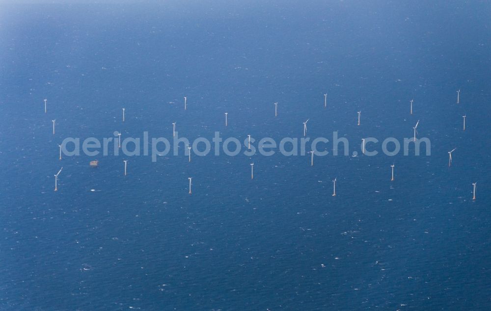 Dranske from the bird's eye view: Wind turbines / offshore wind farm / Wind power station EnBW Baltic 2 in the Baltic See in Mecklenburg-Western Pomerania