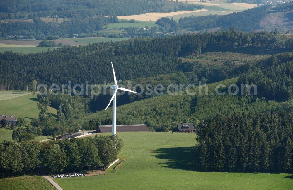 Aerial photograph Neuenrade - View of a wind power plant in Neuenrade in the state North Rhine-Westphalia