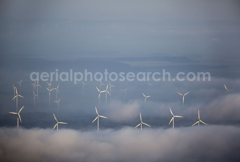 Marsberg from above - Wind turbines in Sauerland, North Rhine-Westphalia, Germany