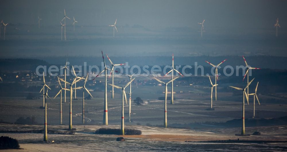 Aerial image Brilon - Wind turbines of the wind farm at Madfeld in Brilon in North Rhine-Westphalia