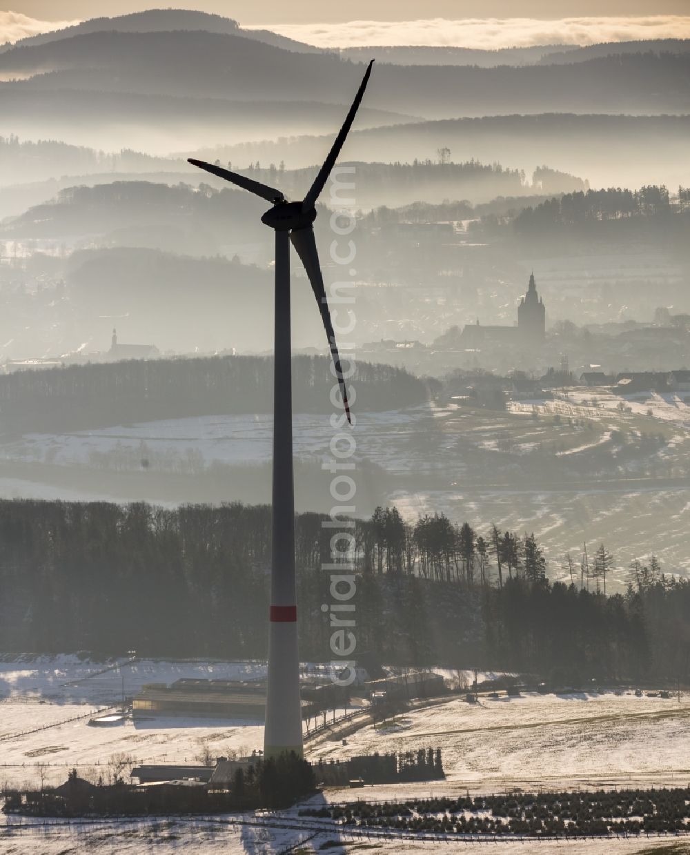 Aerial image Brilon - Wind turbines of the wind farm at Madfeld in Brilon in North Rhine-Westphalia