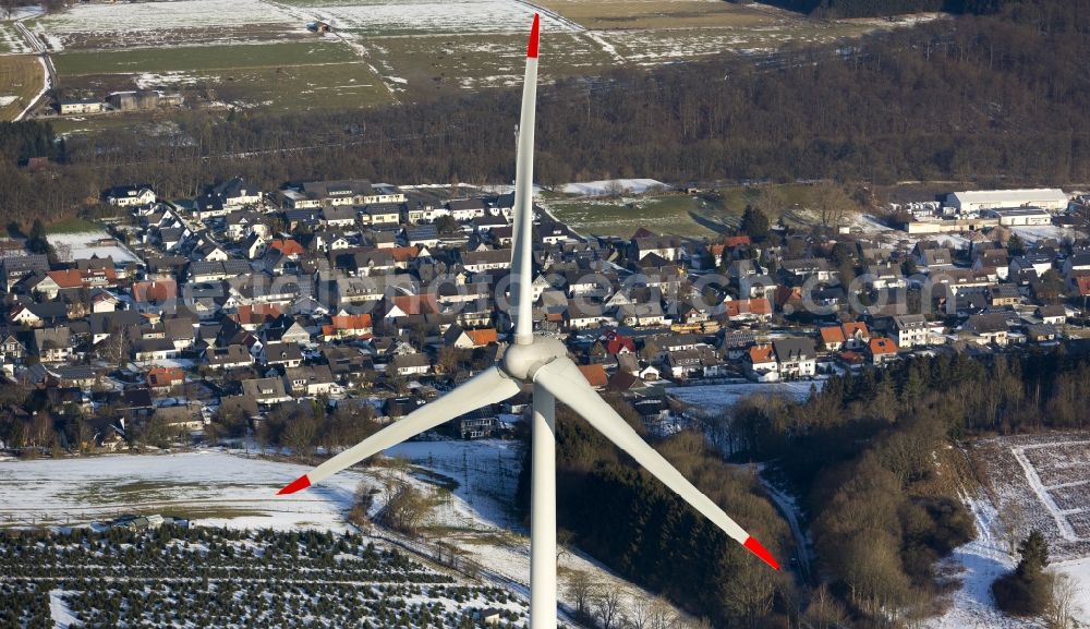 Aerial photograph Brilon - Wind turbines of the wind farm at Madfeld in Brilon in North Rhine-Westphalia