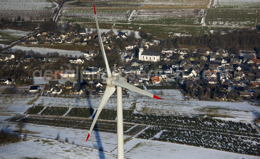 Brilon from above - Wind turbines of the wind farm at Madfeld in Brilon in North Rhine-Westphalia